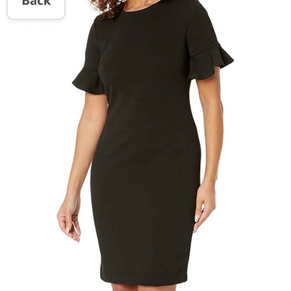 Calvin Klein Black Midi Dress with Ruffle Sleeves